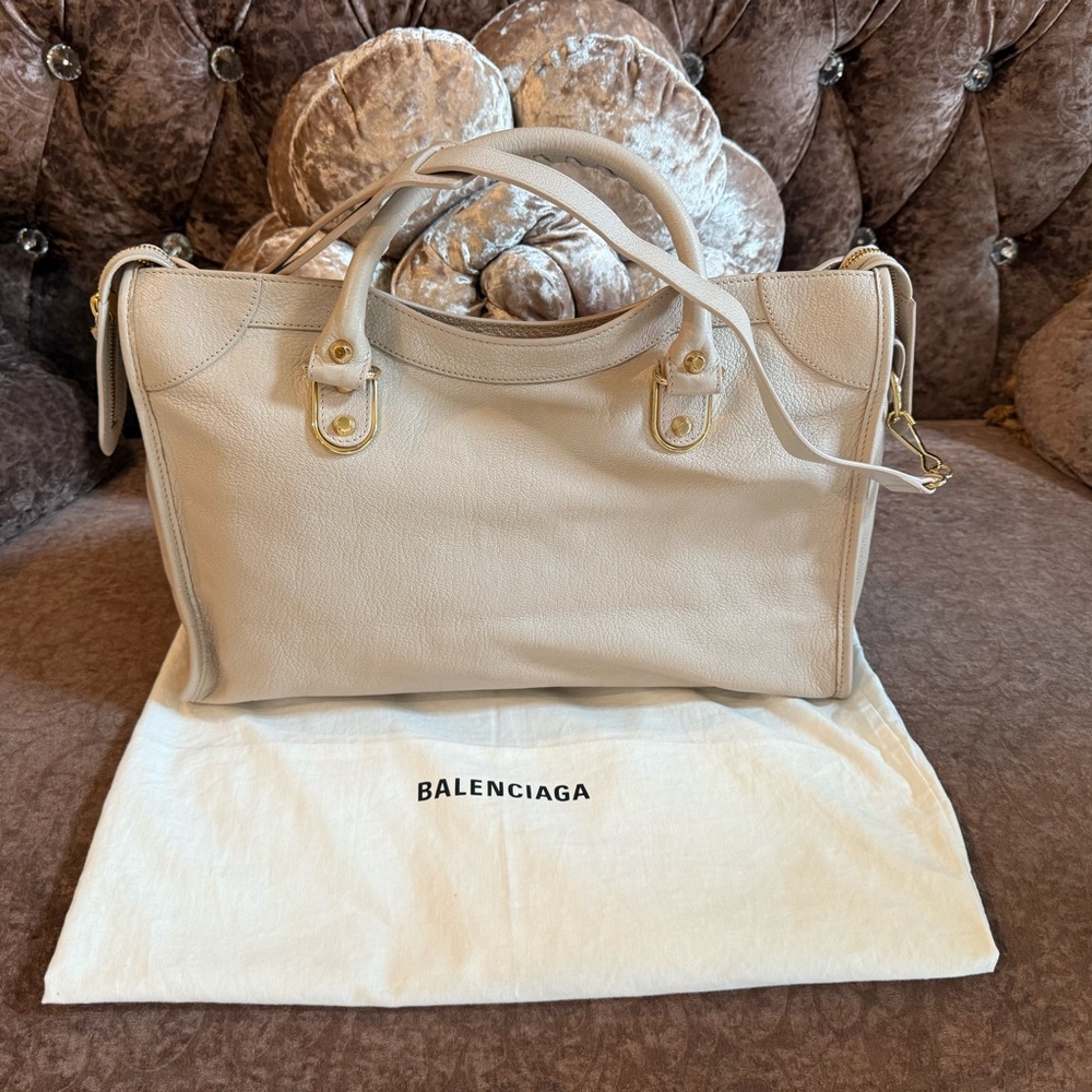 Balenciaga Cream Satchel Luxurious Leather Bag